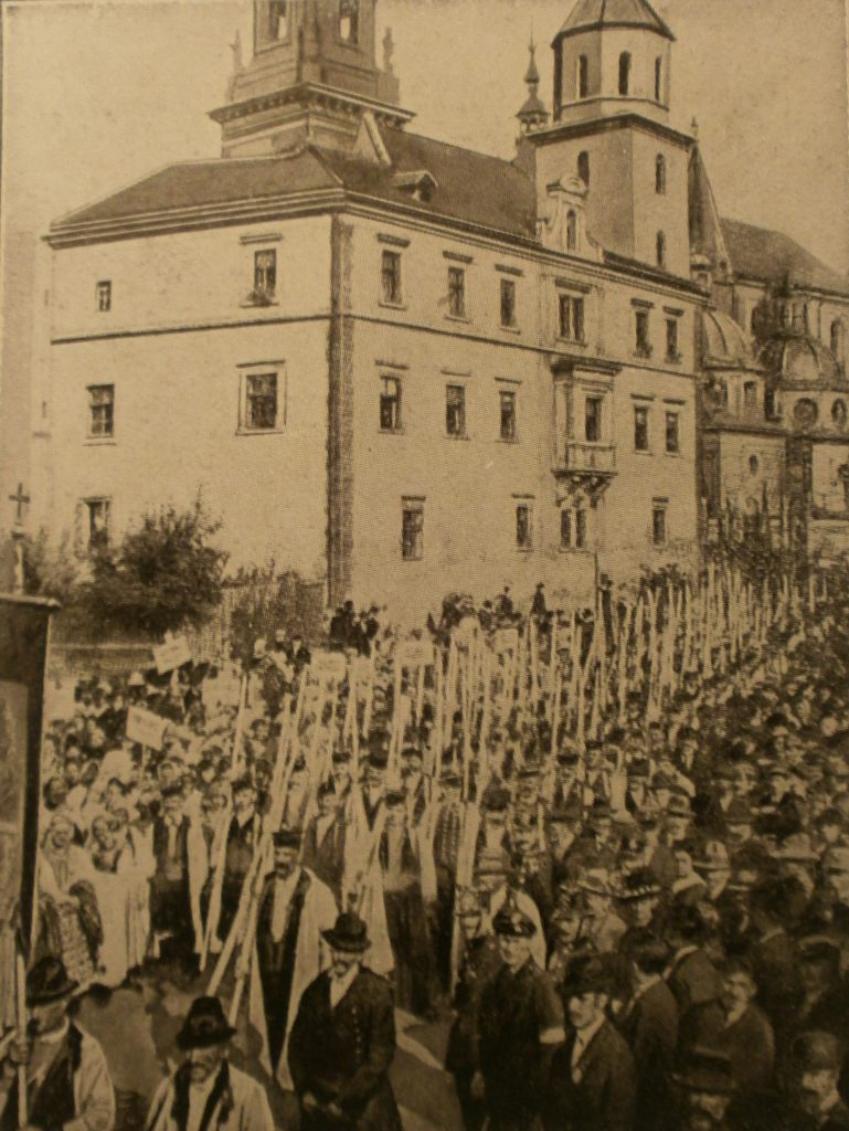 Protest przeciwko pokojowi w Brześciu Litewskim. Kraków, 16 lutego 1918 (domena publiczna)
