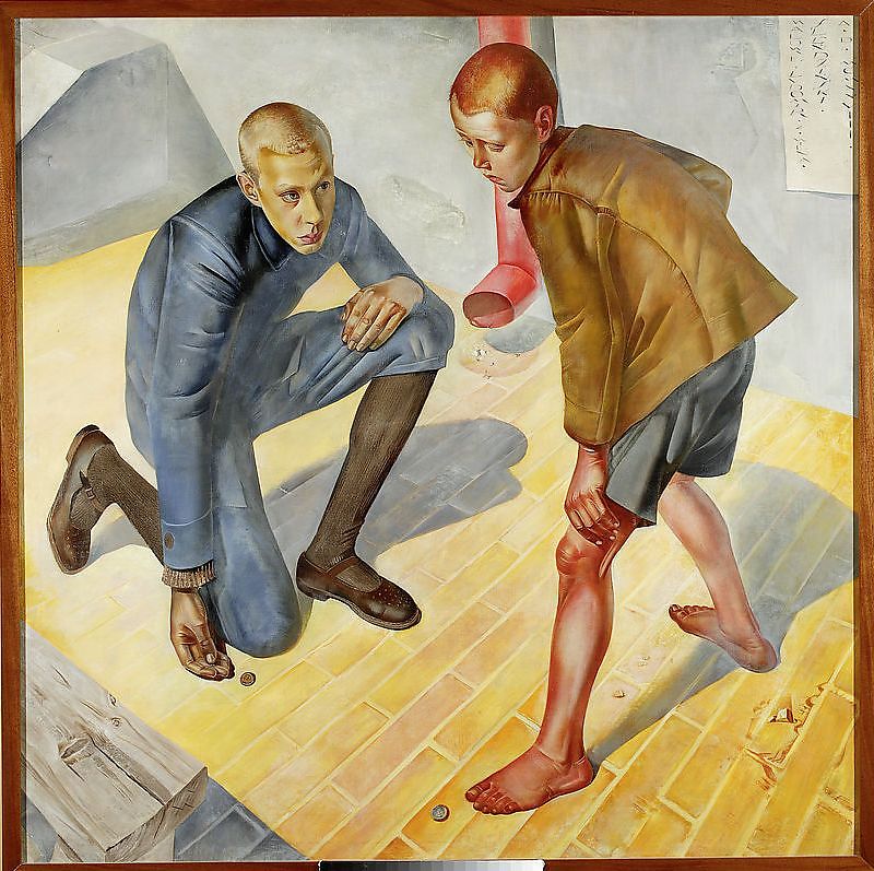 Ludomir Śledziński, "Gra w guziki", 1928, olej na płótnie, wym. 134 x 134 cm