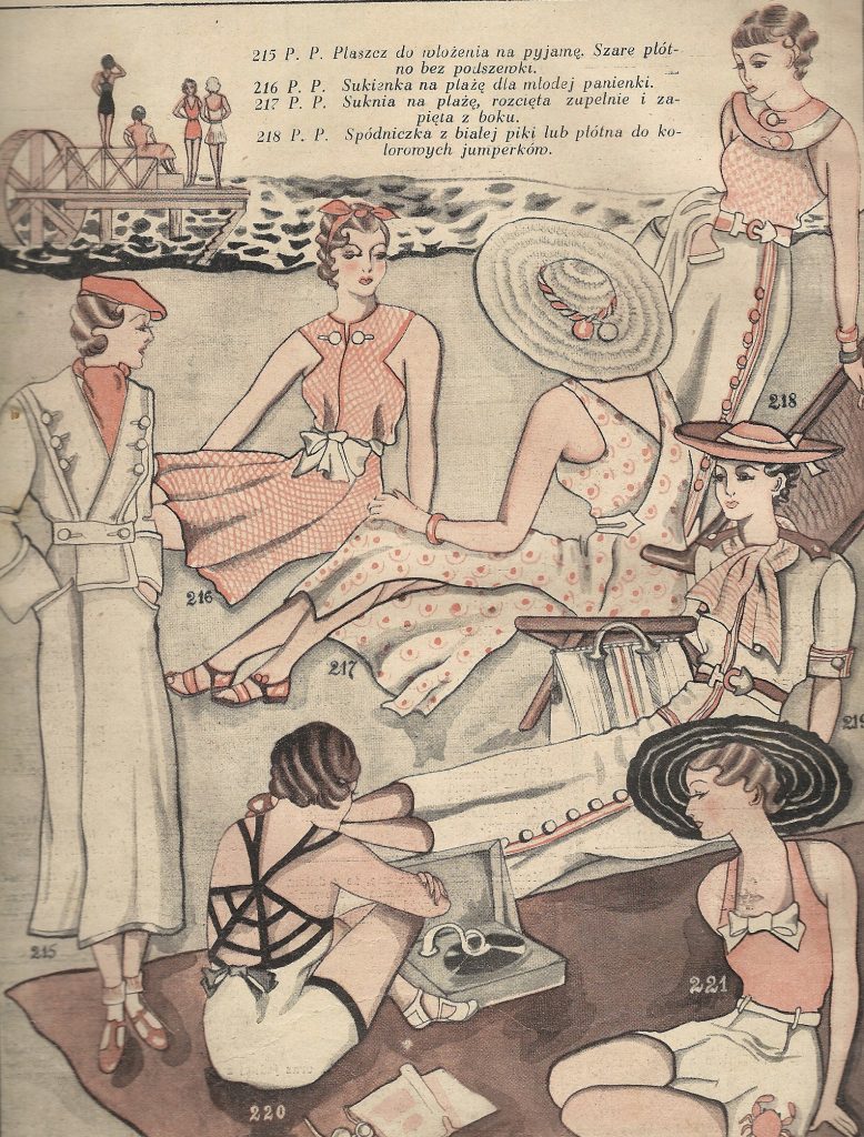 rysunki pań w różnych strojach plażowych