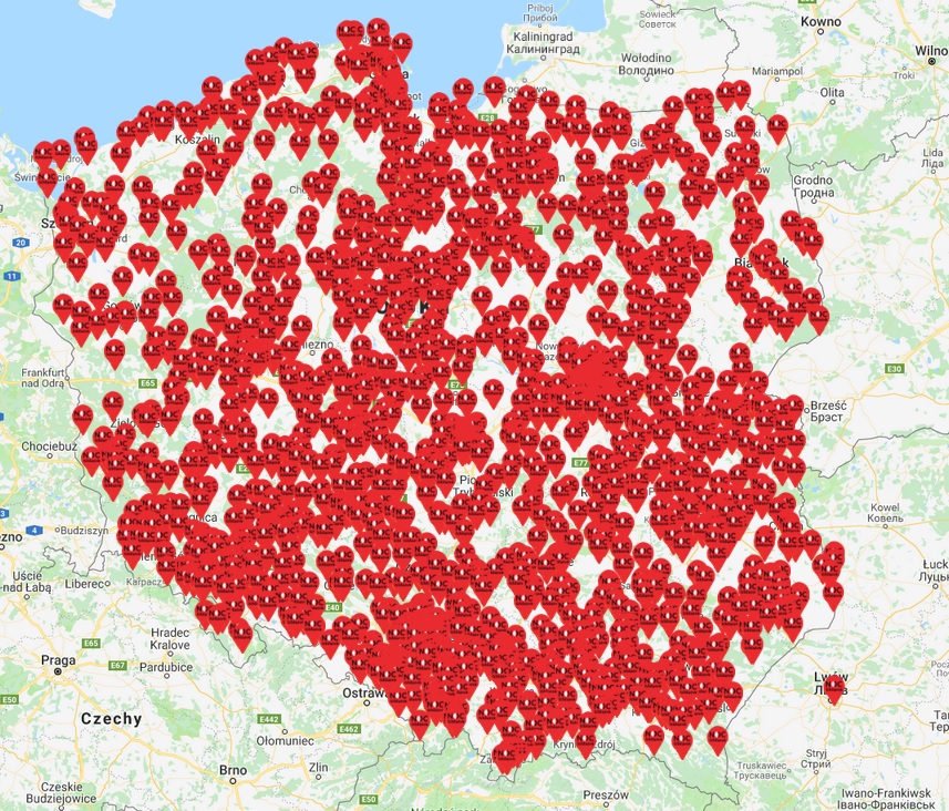 Mapa bibliotek biorących udział w Nocy Bibliotek 2018