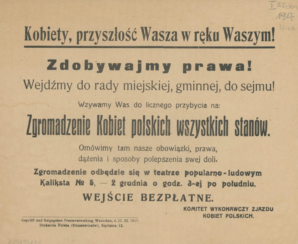 Ulotka Komitetu Wykonawczego Zjazdu Kobiet Polskich, 1917, Polona