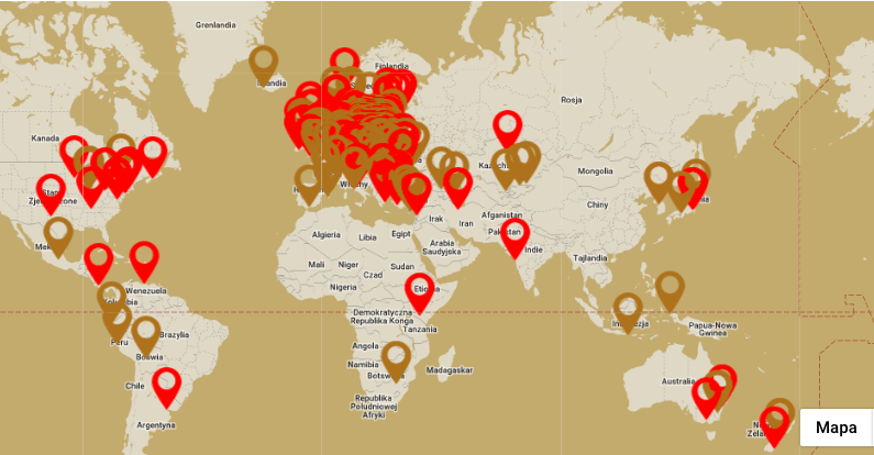 mapa z oznaczonymi punktami