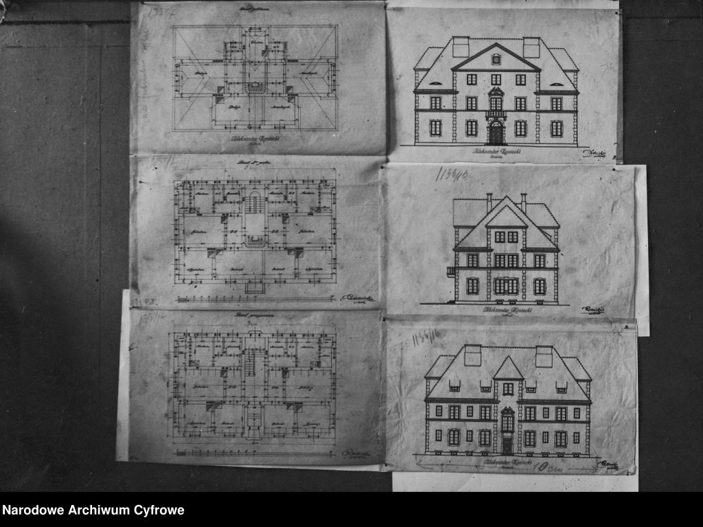 rozłożone rysunki - plany i rzuty domów