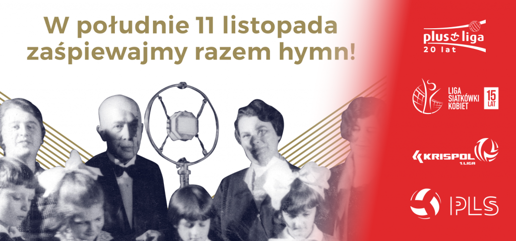 fragment plakatu akcji do hymnu z dołożonymi logami organizacji siatkówkowych