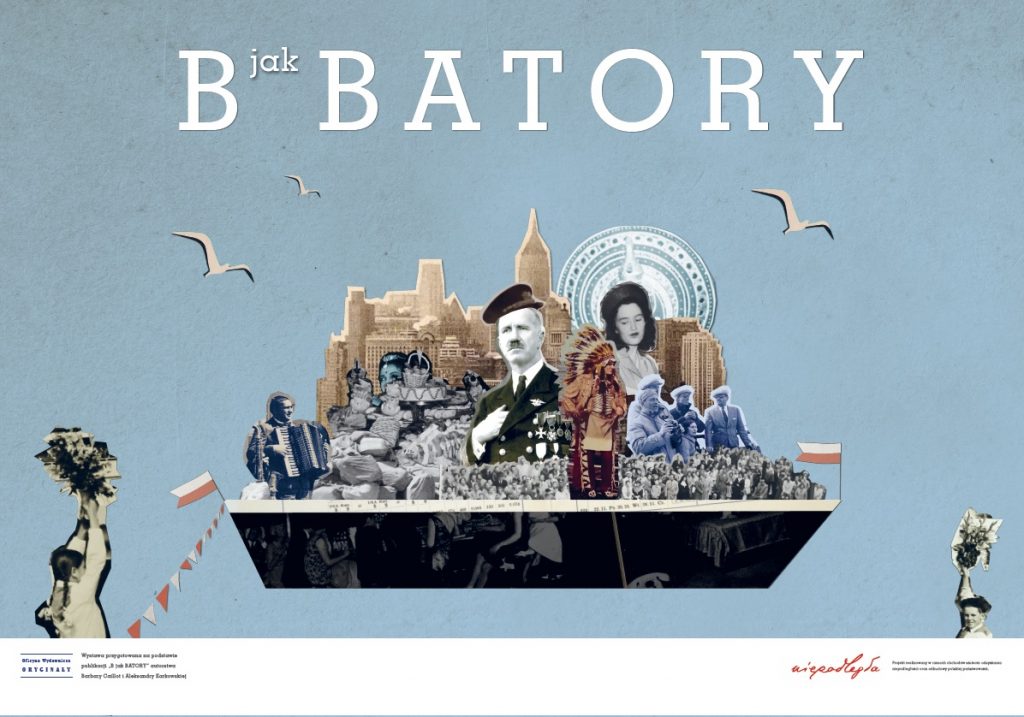 plansza z kolażem ze starych zdjęć związanych z ms batory, nad kolażem tytuł wystawy, pod belka z logo