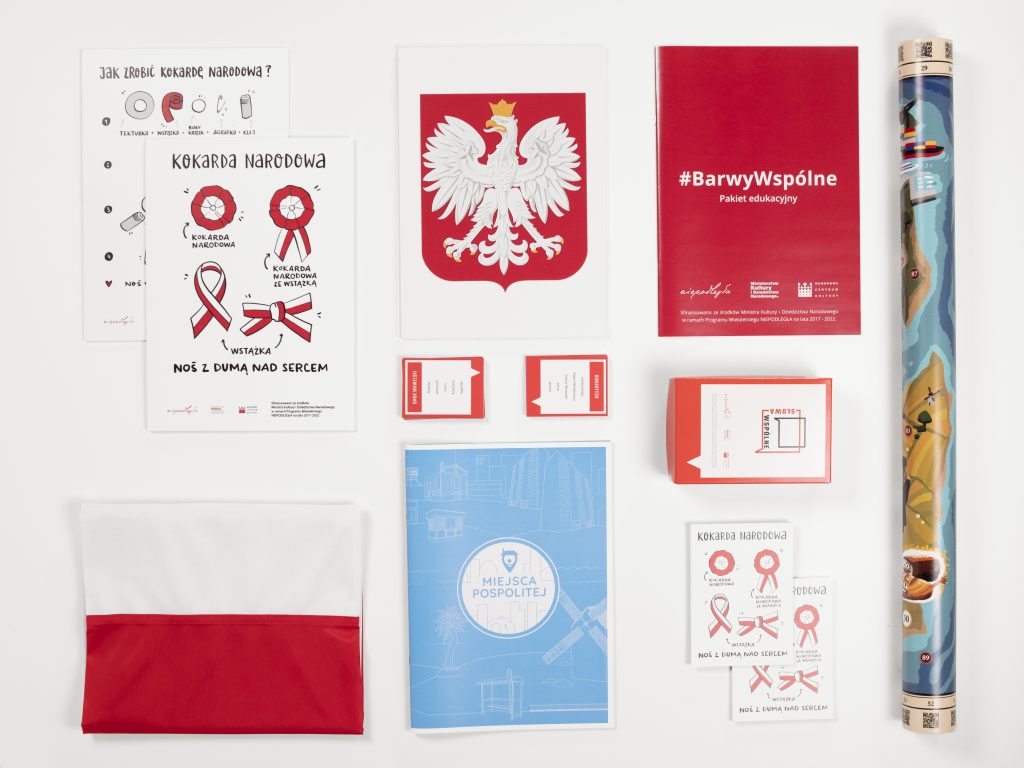 rozłożone przedmioty z wnętrza zestawu