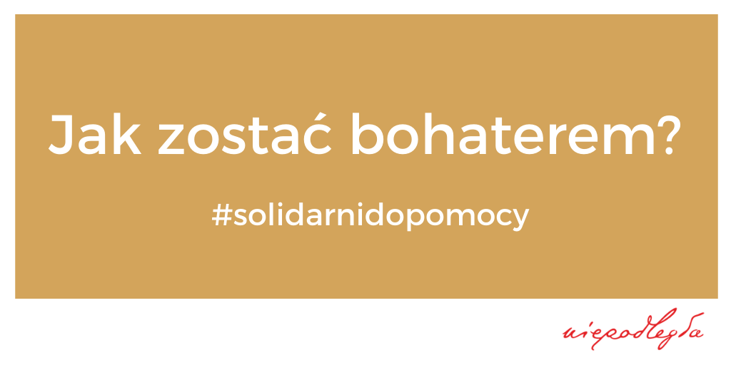 złoty prostokąt z napisem jak zostać bohaterem w ramce z logo niepodległa