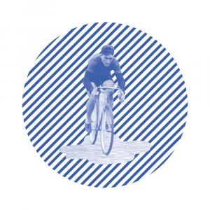 kafelek z meżczyzną na rowerze wpisanym w koło