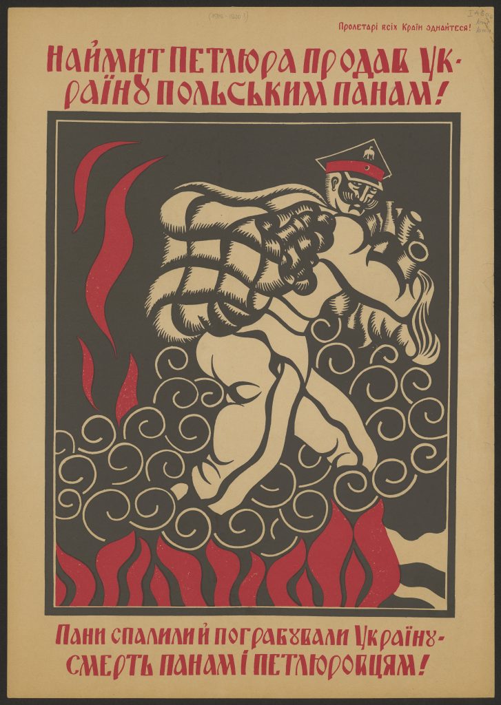 plakat z karykaturą Polaka i napisami po rosyjsku