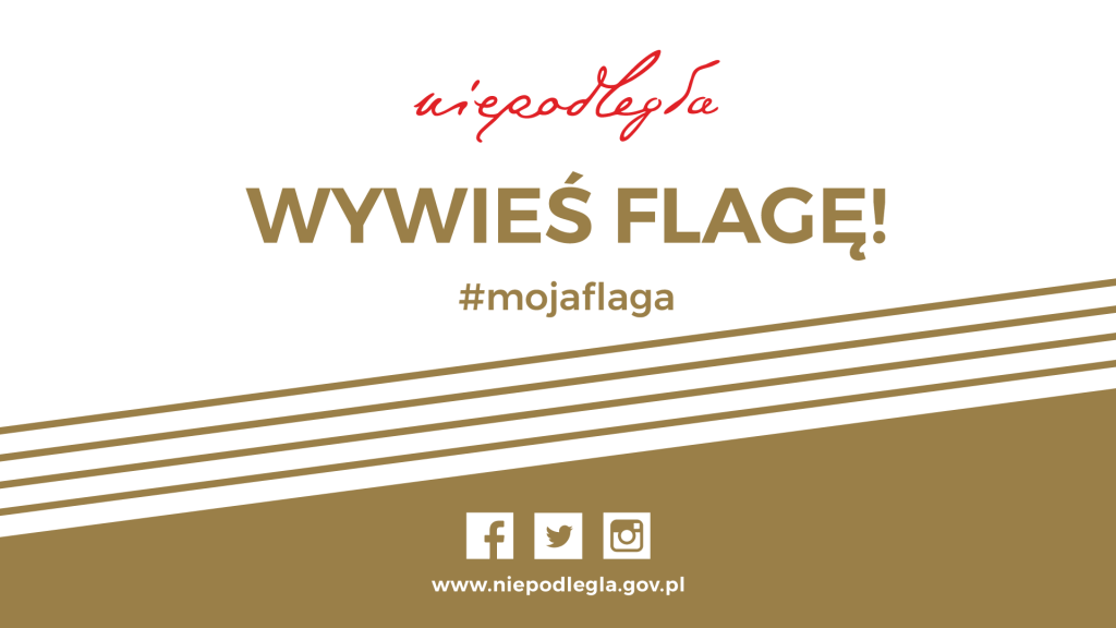 baner z logo niepodległa, hasłem Wywyieś flagę #mojaflaga i symbolami mediów społecznościowych