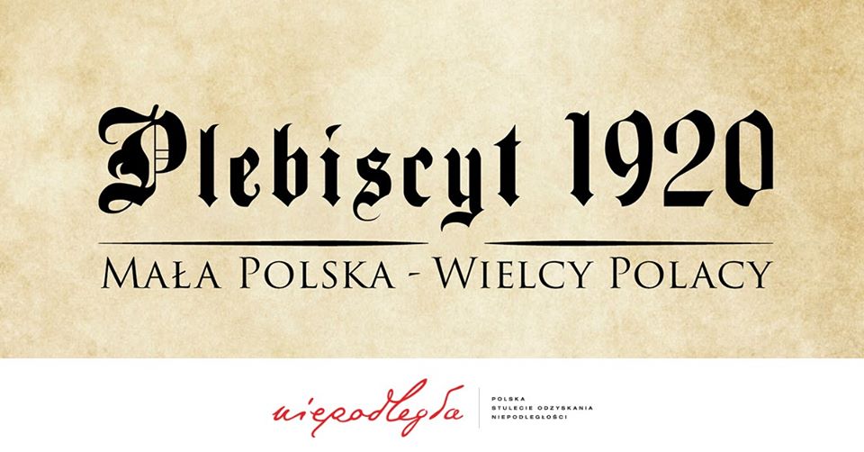 Plebiscyt 1920. Mała Polska - Wielcy Polacy. - wystawa czasowa - baner wydarzenia z logo Niepodległa