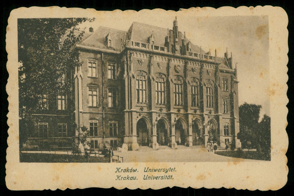 budynek uniwersytetu na pocztówce