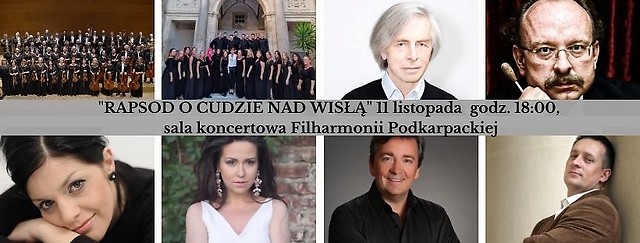 główki wykonawców i kompozytora na 8 sdjęciach połączonych w kolaż, na środku pasek z nazwą i datą koncertu