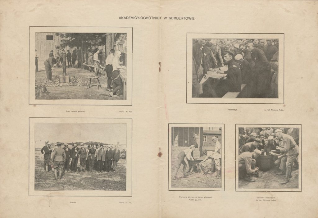 dwie striny z gazety z 5 fotografiami z ćwiczeń rekrutów