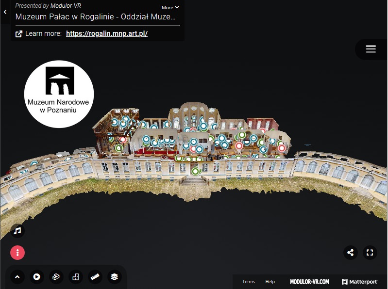 widok na pałac a'la na domek dla lalek, ze zdjętym dachem i zaznaczonymi puntami z opisem