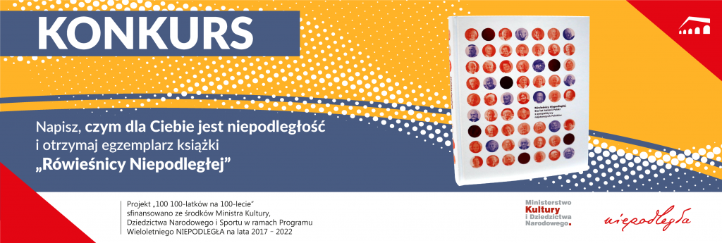 banerek z napisem konkurs, okładką książki nagrody i logami