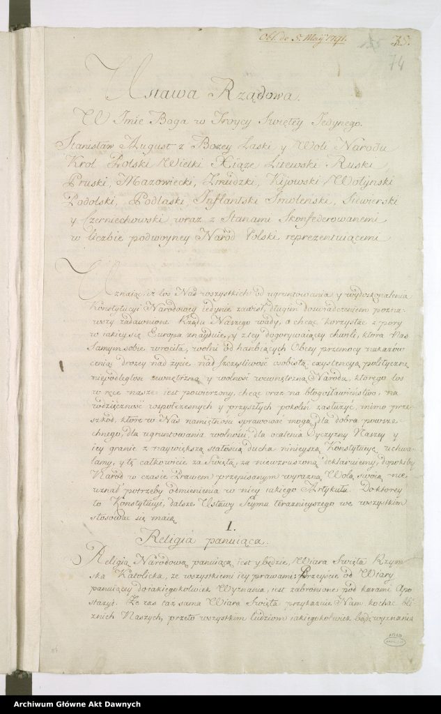 pierwsza strona konstytucji zapisana odręcznie