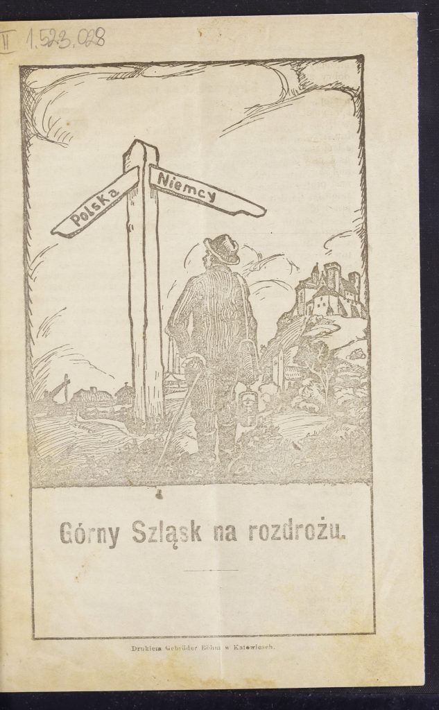 okładka książki z grafiką przedstawiającą mężczyznę przed drogowskazem, który na dwóch ramionach ma zaznaczone kierunki Polska i Niemcy