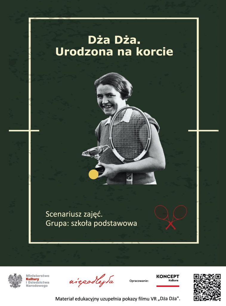 pierwsza strona z wyciętą ze starego zdjęcia tenisistką, tytułem i logami