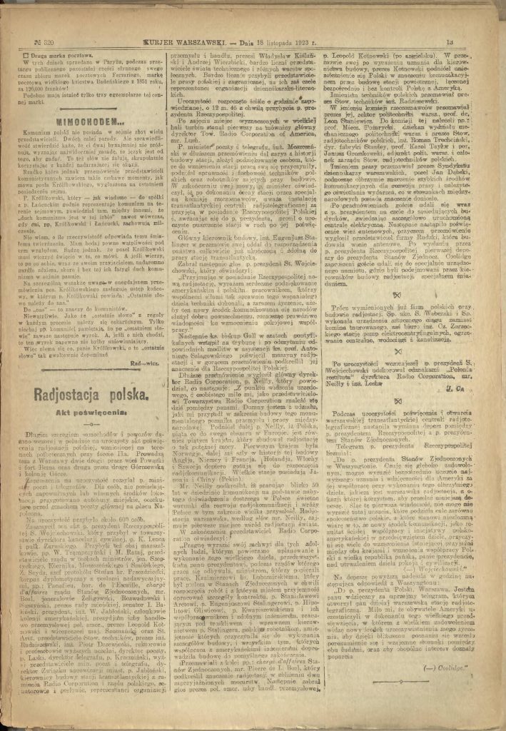 strona gazety z opisem inauguracji radiostacji